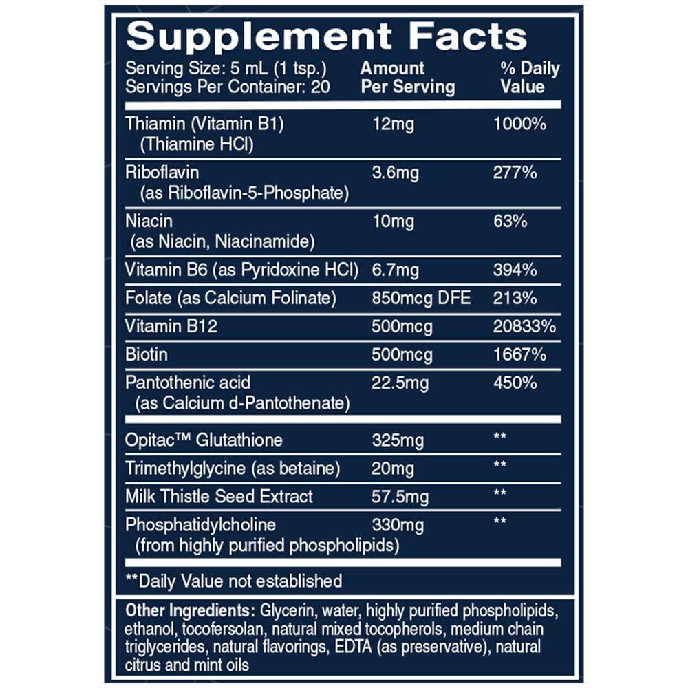 Liposomal Glutathione Complex Supplement Facts Label