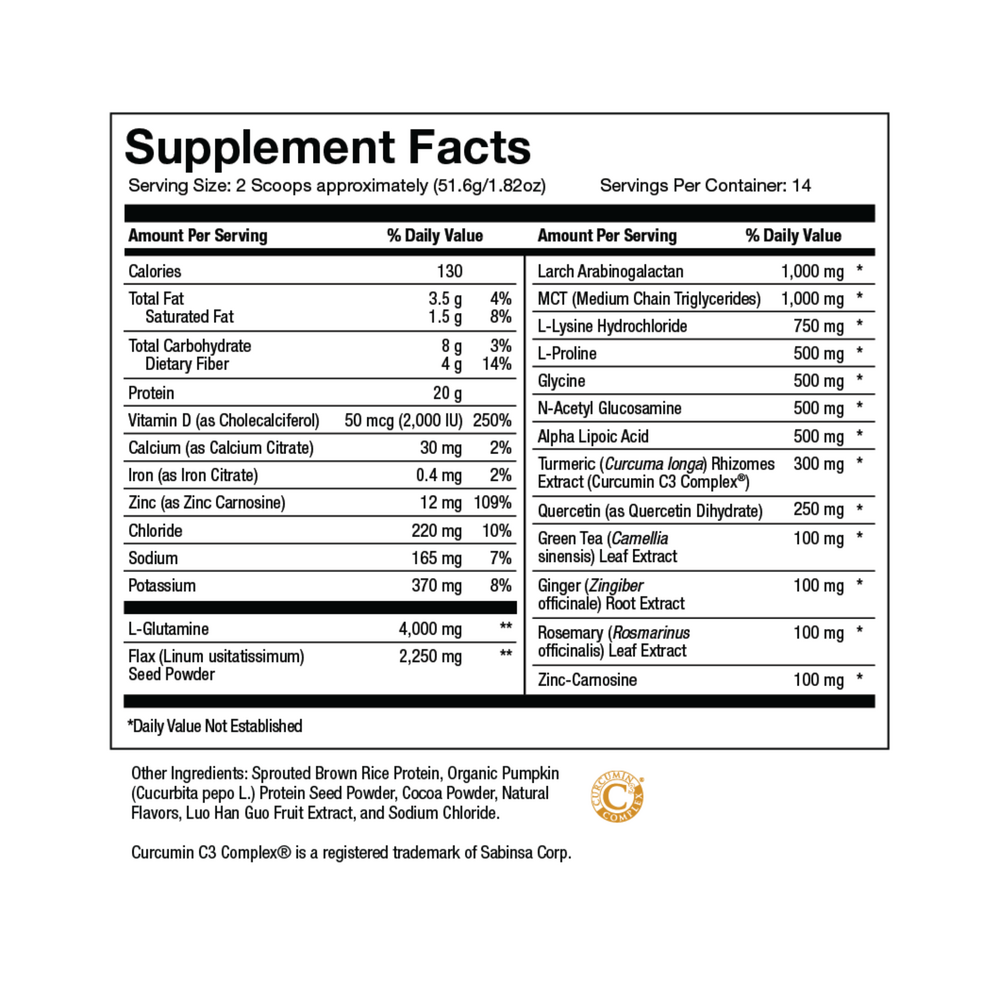 Total Reset - Chocolate Supplement Facts Label