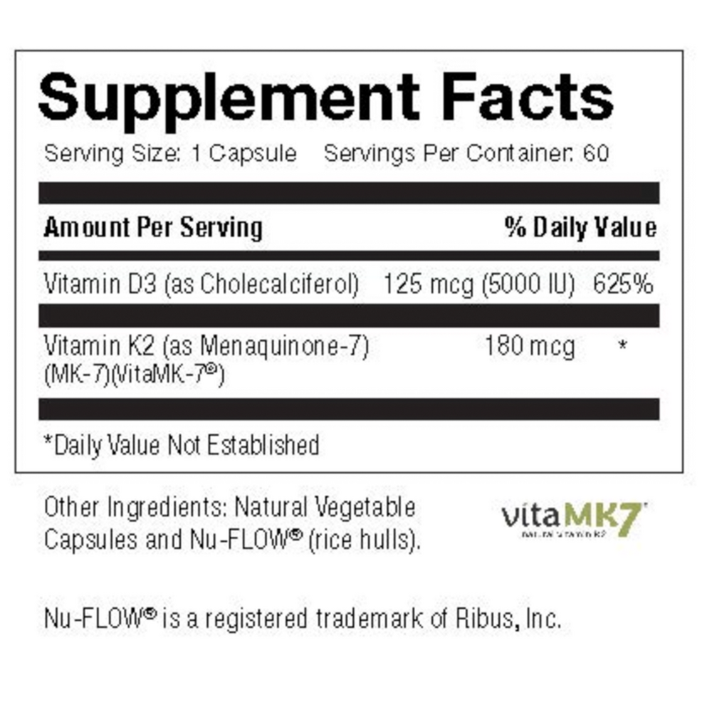 BACKORDER ONLY - D3 & K2 Supplement Facts Label