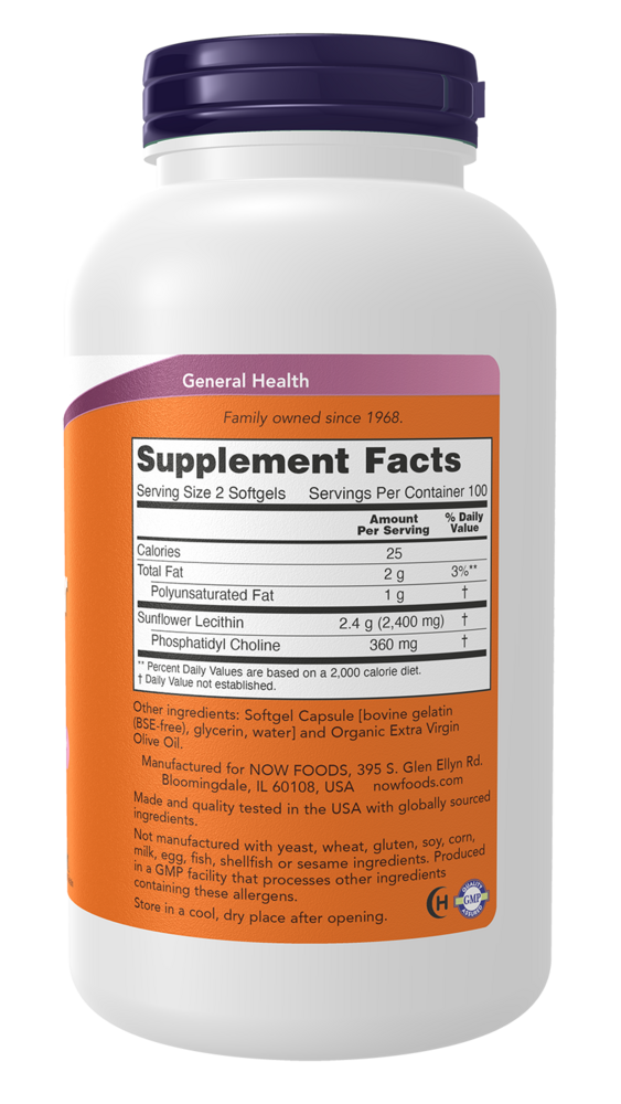 Sunflower Lecithin 1200 mg Supplement Facts Label
