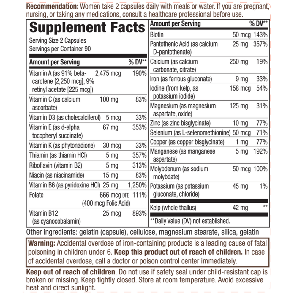 Prenatal Complete Supplement Facts Label
