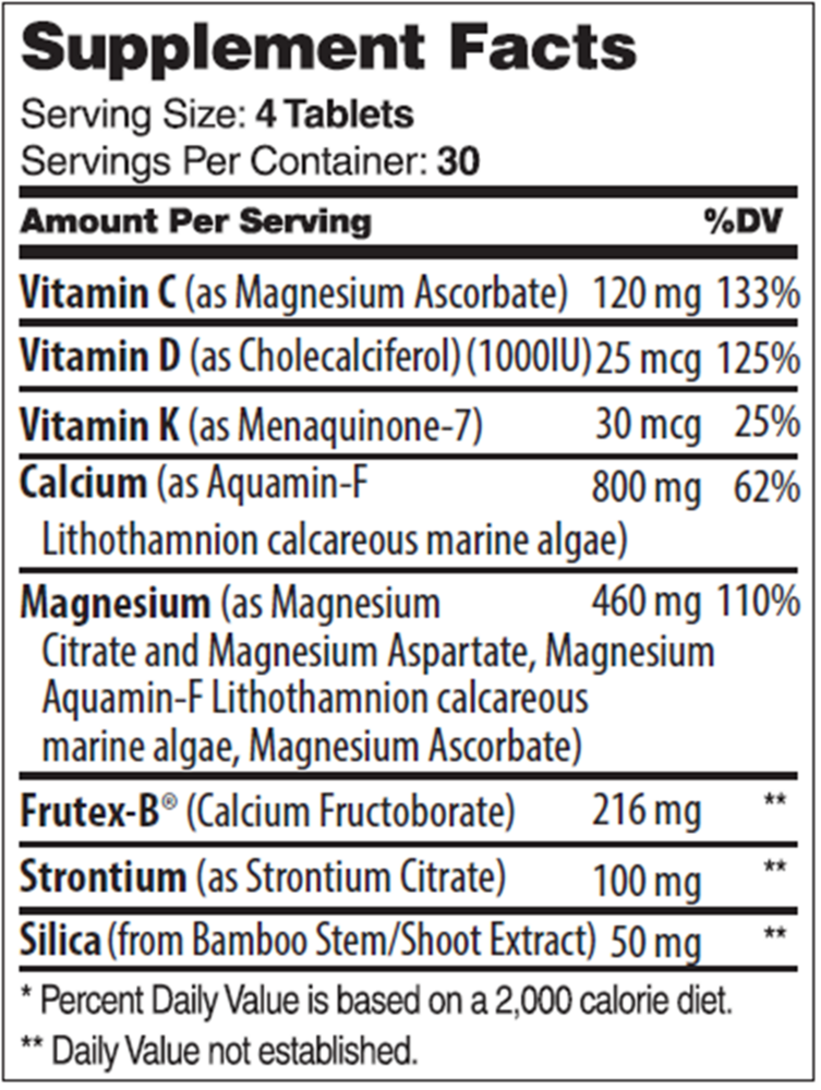 BoneFactor Supplement Facts Label