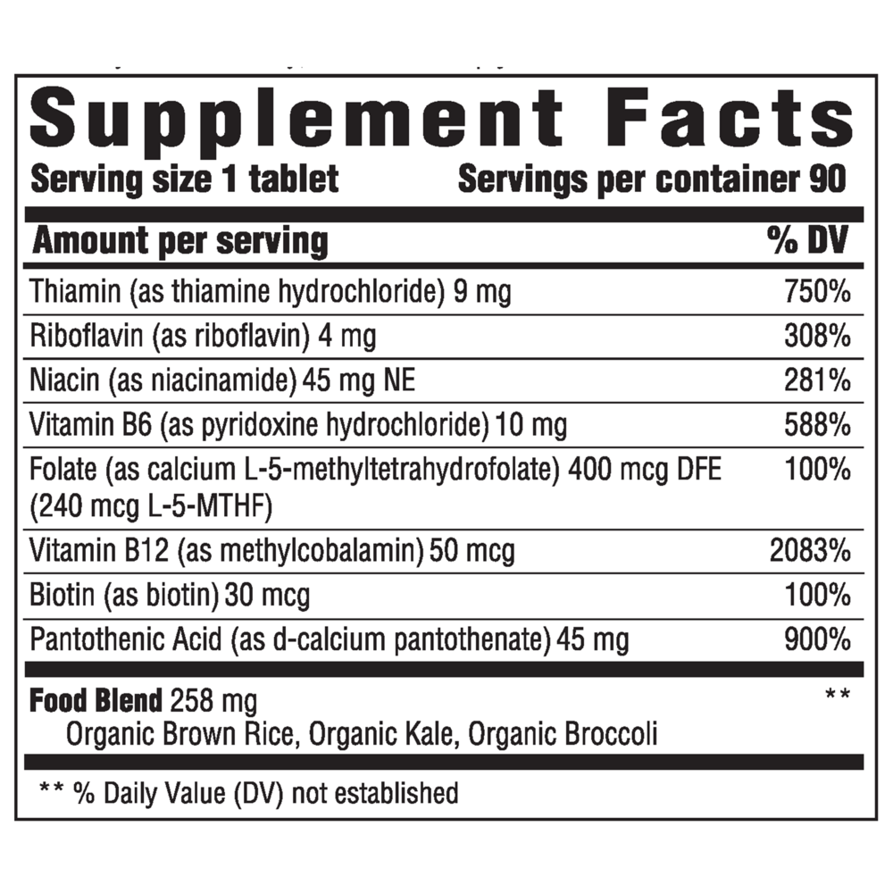 B-Complex 180ct Supplement Facts Label