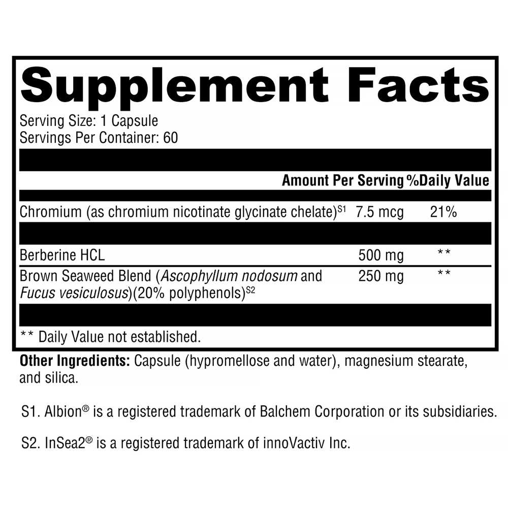 Berberine with InSea2® Supplement Facts Label