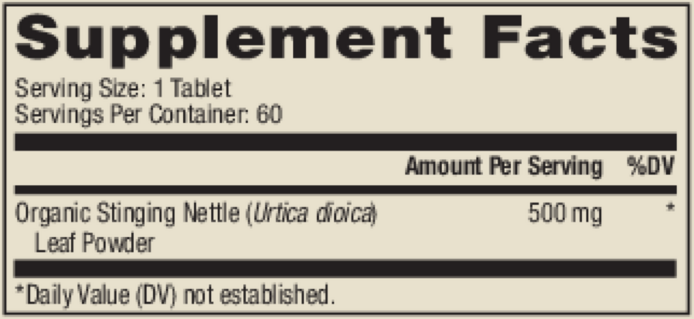 BACKORDER ONLY - Organic Stinging Nettle Supplement Facts Label