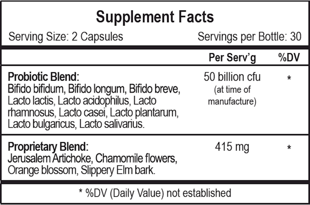Alphadophilus Supplement Facts Label