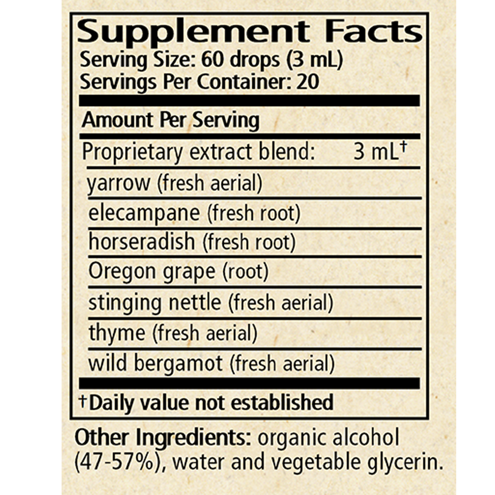 Upper Respiratory Support Supplement Facts Label