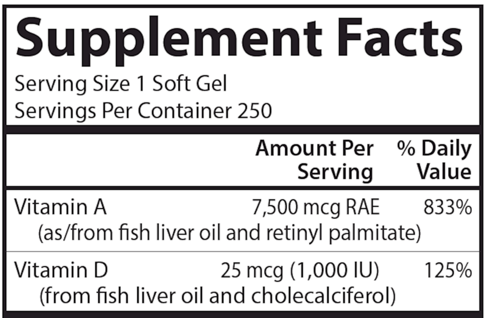 A & D 25000 IU & 1000 IU Supplement Facts Label