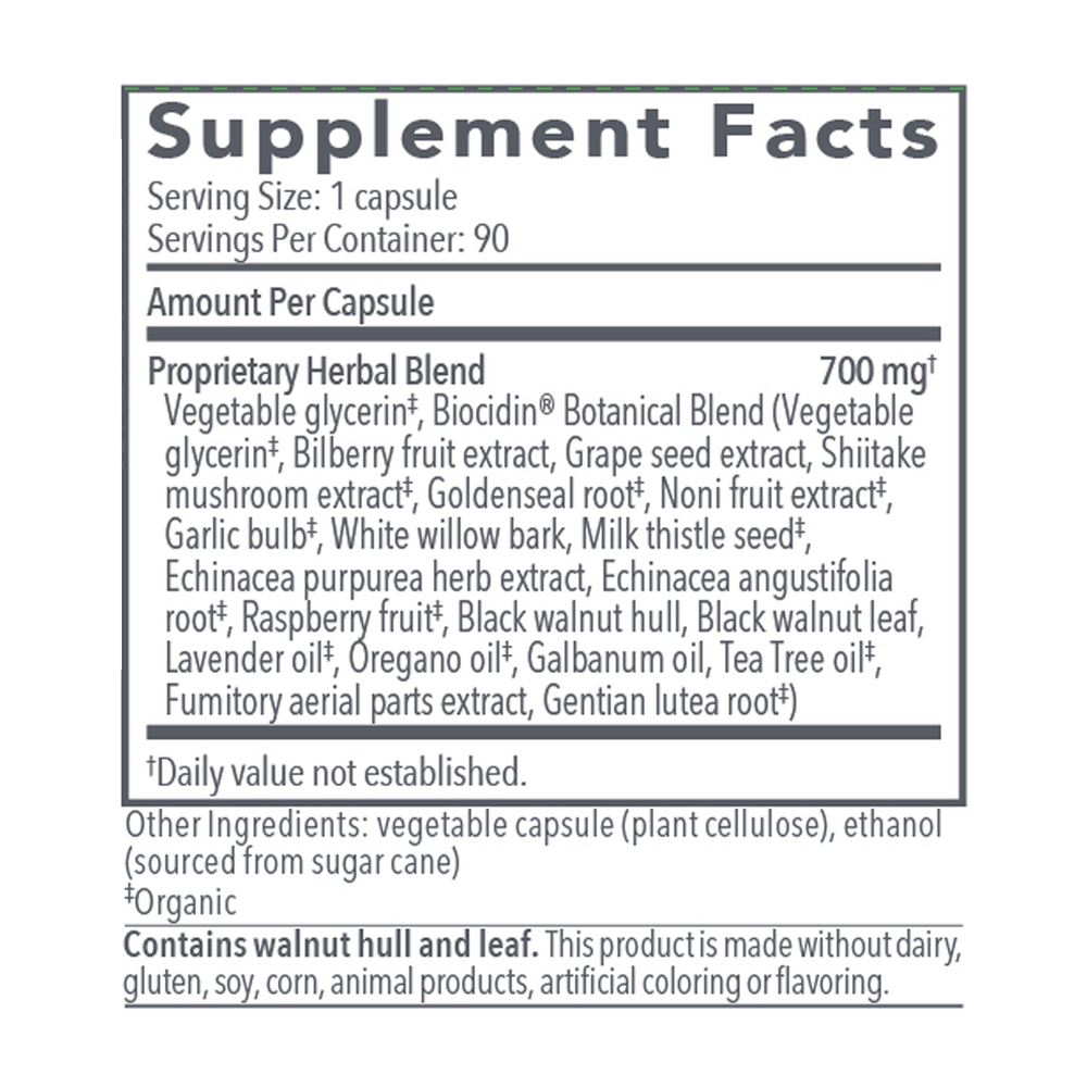Biocidin Advanced Formula Supplement Facts Label