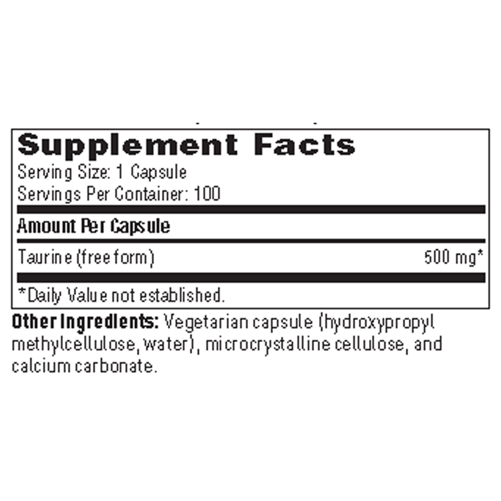 Taurine Supplement Facts Label