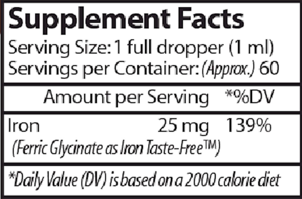 Liposomal Iron Supplement Facts Label