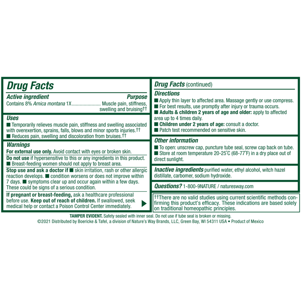 Arniflora Gel Supplement Facts Label