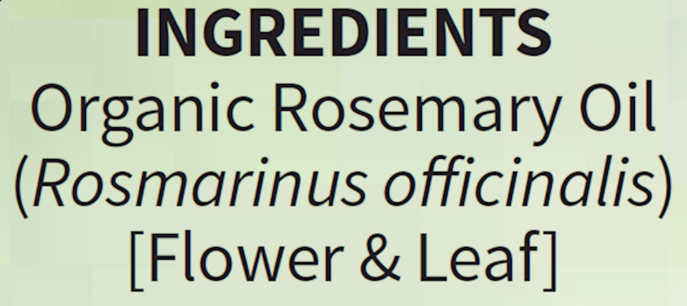 Rosemary Essential Oil Organic Supplement Facts Label