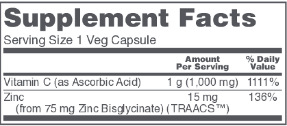 C-1000 + Zinc-15 Supplement Facts Label