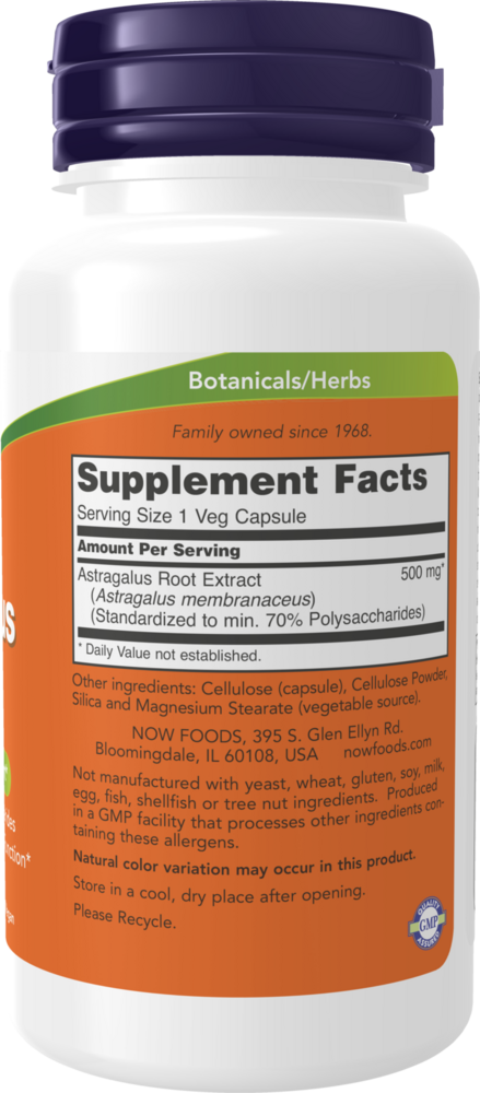Astragalus Extract 500 mg Supplement Facts Label