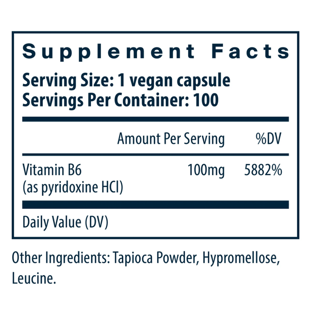 Vitamin B6 100 mg Supplement Facts Label