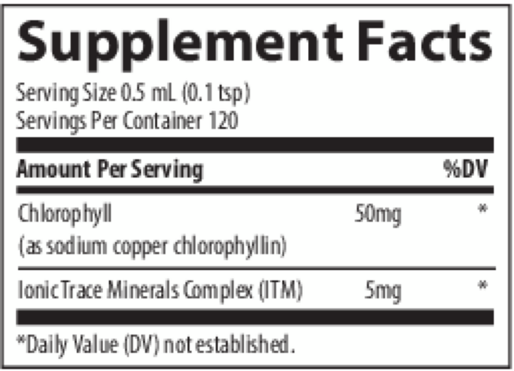 Ionic Chlorophyll Supplement Facts Label