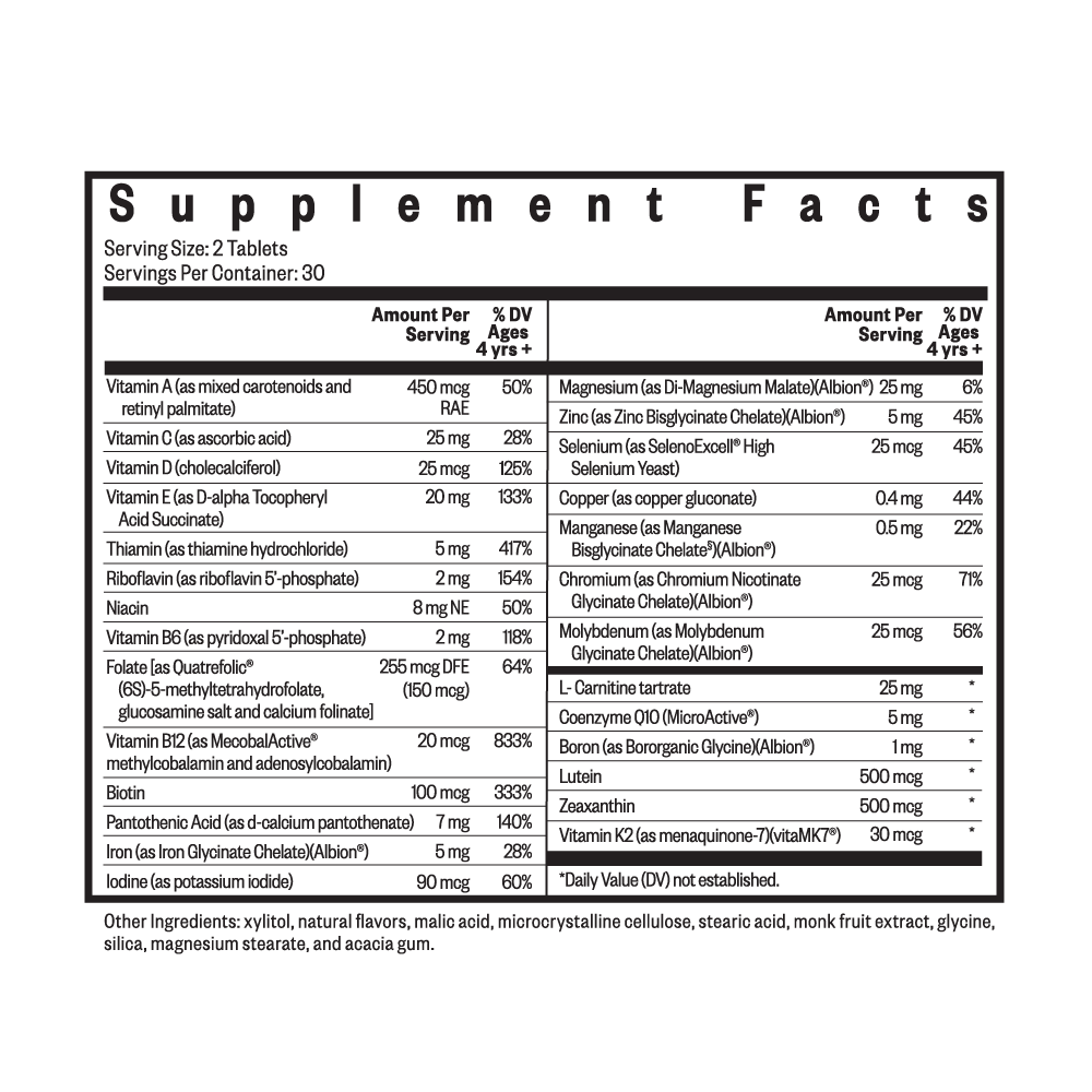 Kid's Multivitamin Chewable Supplement Facts Label