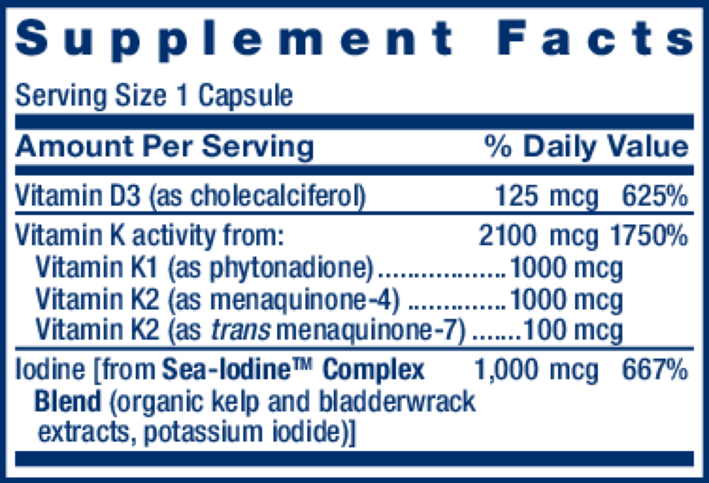 Vitamins D and K with Sea-Iodine™ Supplement Facts Label