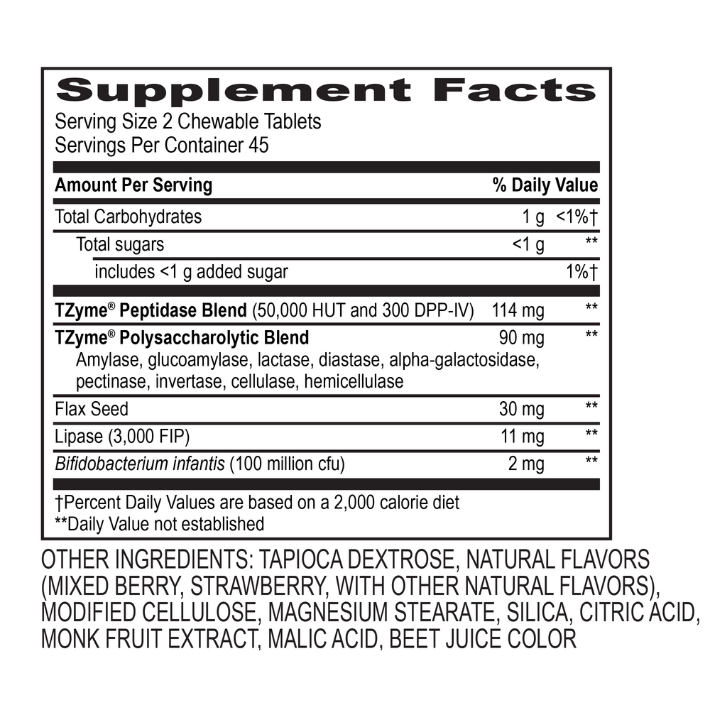 Kidz Digest Chewable Supplement Facts Label