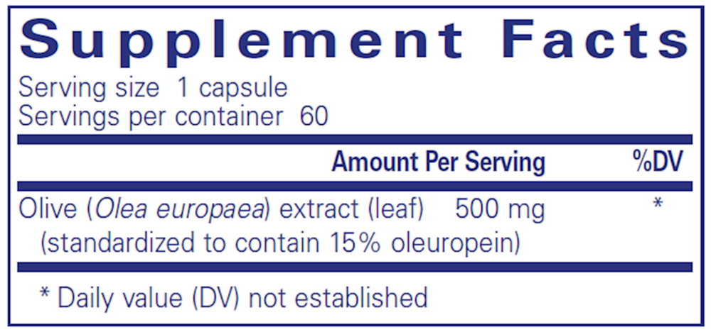 Olive Leaf Extract 120 Count Supplement Facts Label