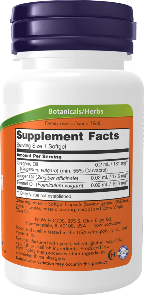 Oregano Oil Softgels Supplement Facts Label