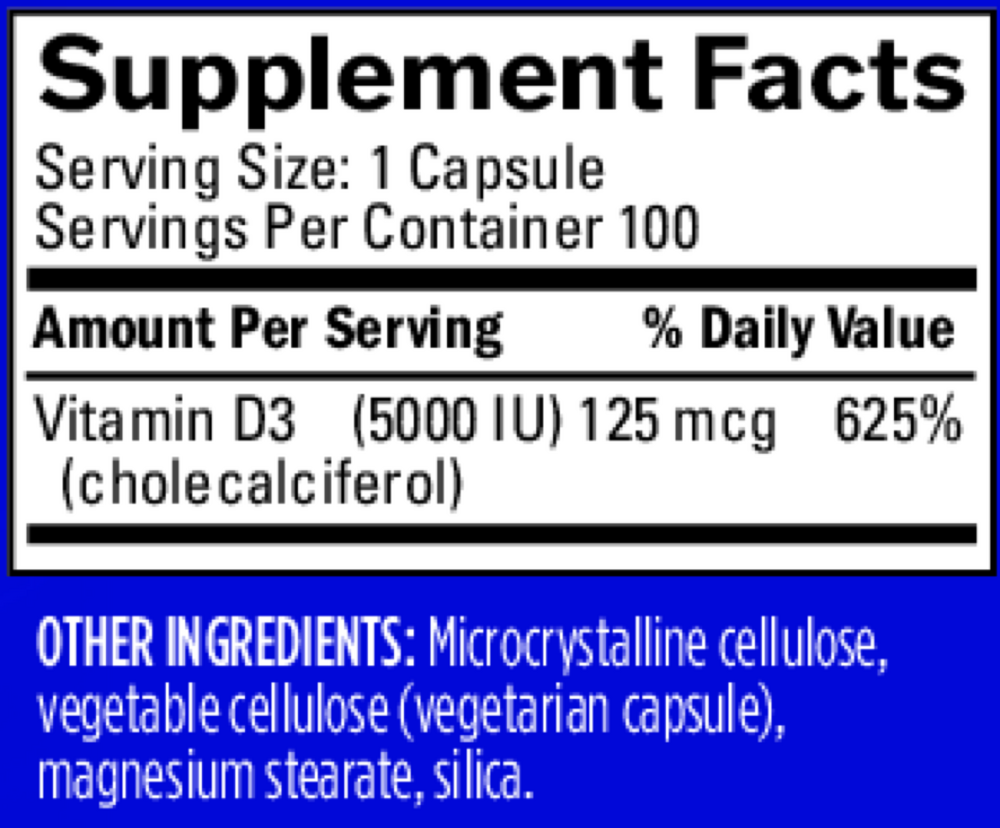 Vitamin D3 5000 Supplement Facts Label