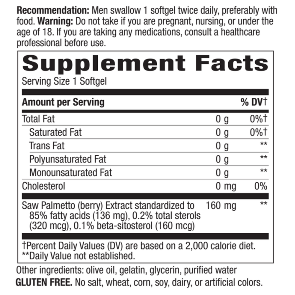 Super Saw Palmetto Supplement Facts Label