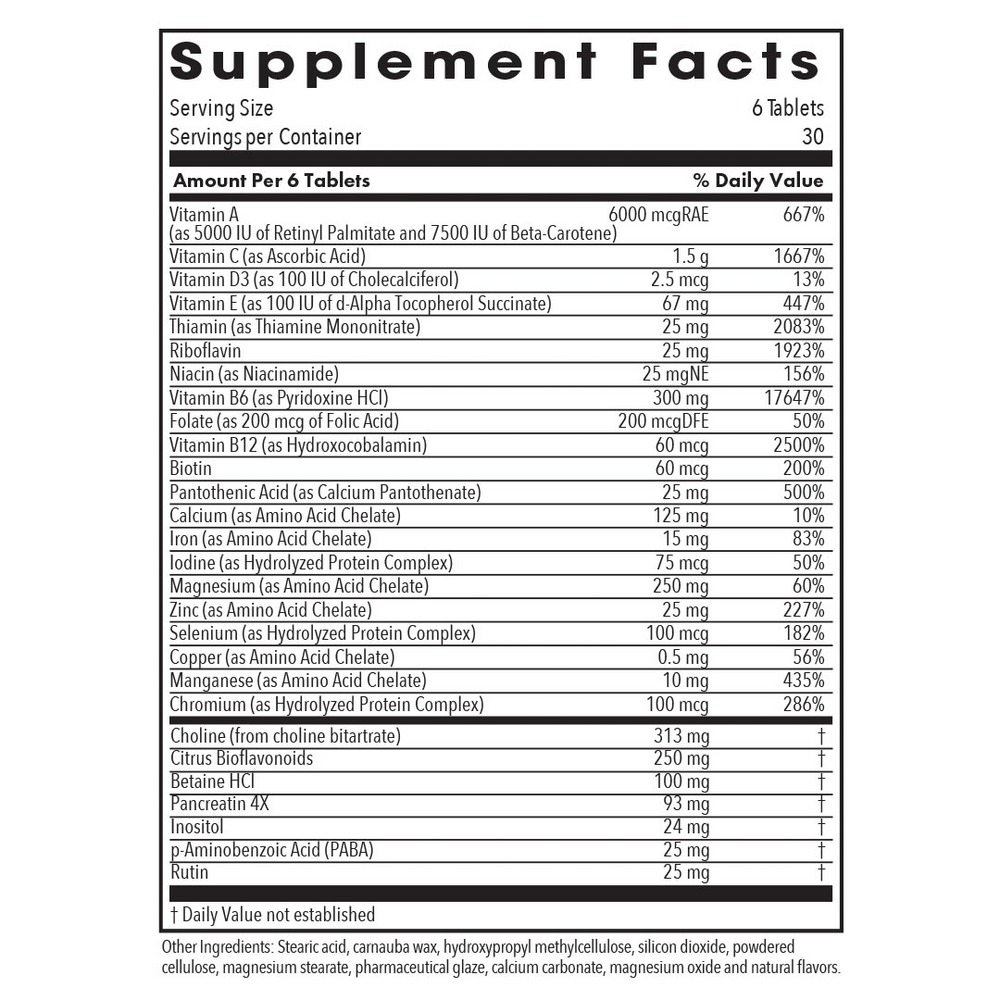 Optimox® Optivite® Supplement Facts Label