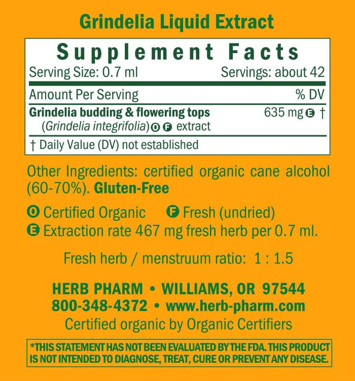 Grindelia Supplement Facts Label