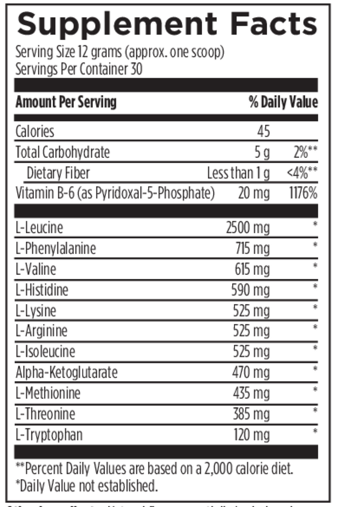 Amino Complex Natural Orange Supplement Facts Label