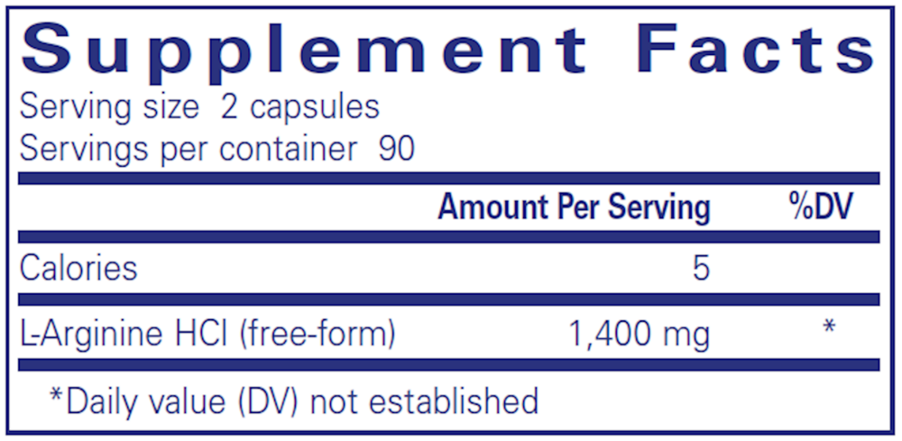 L-Arginine Supplement Facts Label