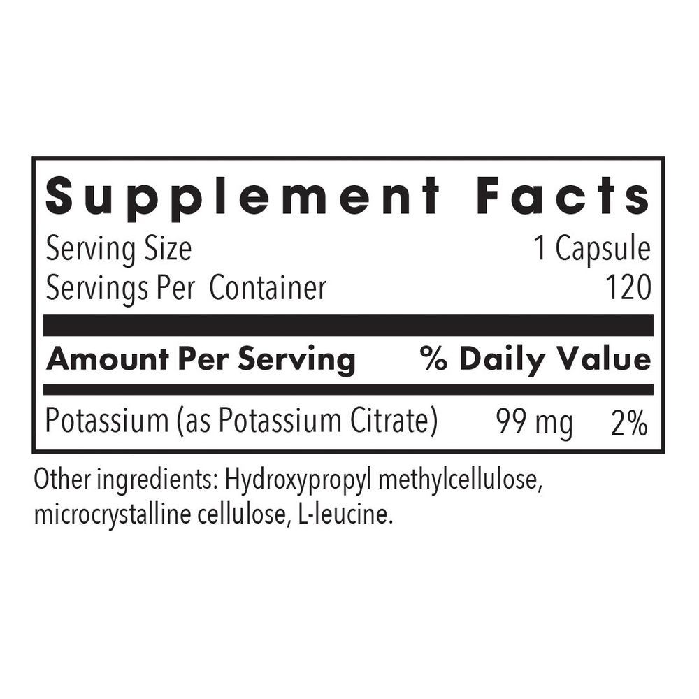 Potassium Citrate Supplement Facts Label