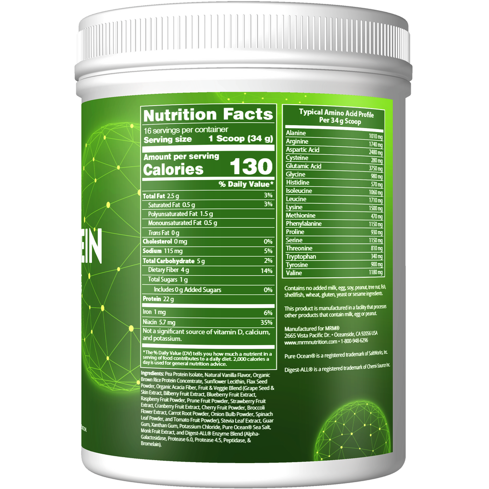 Veggie Protein Vanilla with Superfoods Supplement Facts Label