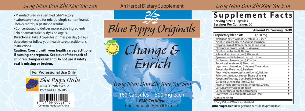Change & Enrich Supplement Facts Label