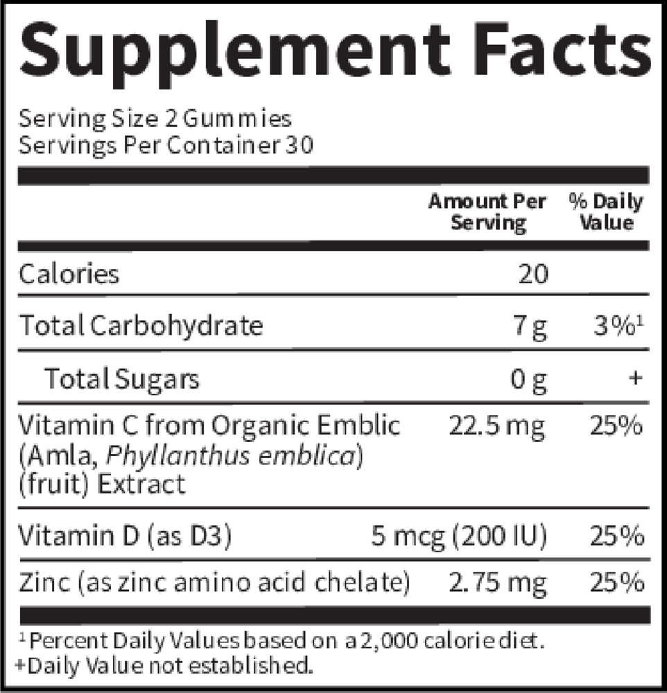 Kids Immune Gummy Cherry Supplement Facts Label