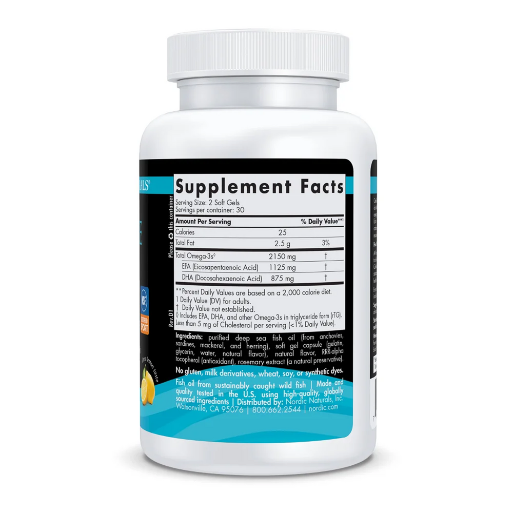 Ultimate Omega 2X Sport 60 Soft Gels Lemon Supplement Facts Label