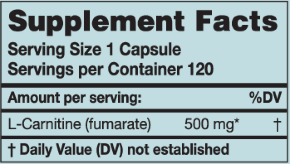 L-Carnitine Supplement Facts Label