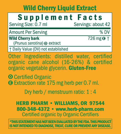 Wild Cherry/Prunus Virginiana Supplement Facts Label