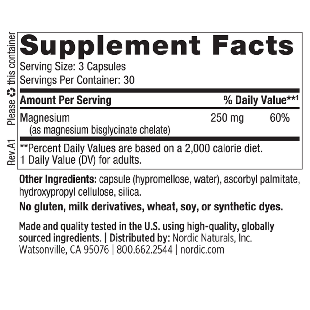 Magnesium Glycinate Supplement Facts Label