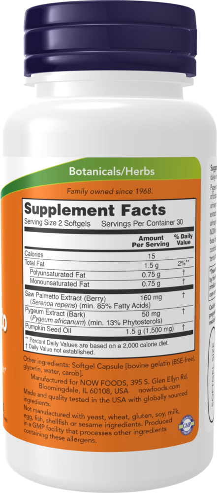 Pygeum & Saw Palmetto Supplement Facts Label
