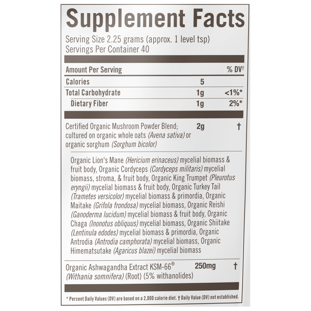 Mushroom Master Blend Powder Supplement Facts Label