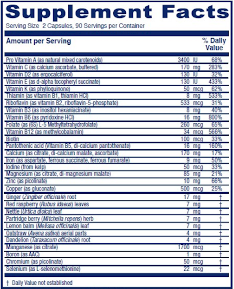 Maternal Symmetry Supplement Facts Label