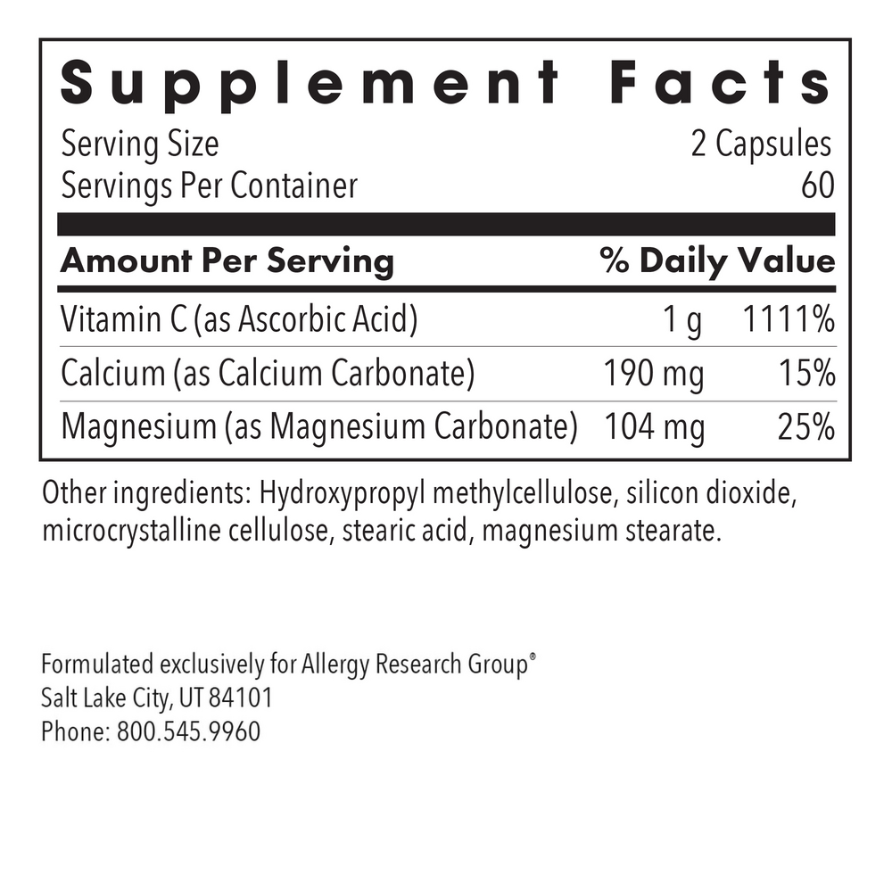 Buffered Vitamin C Supplement Facts Label
