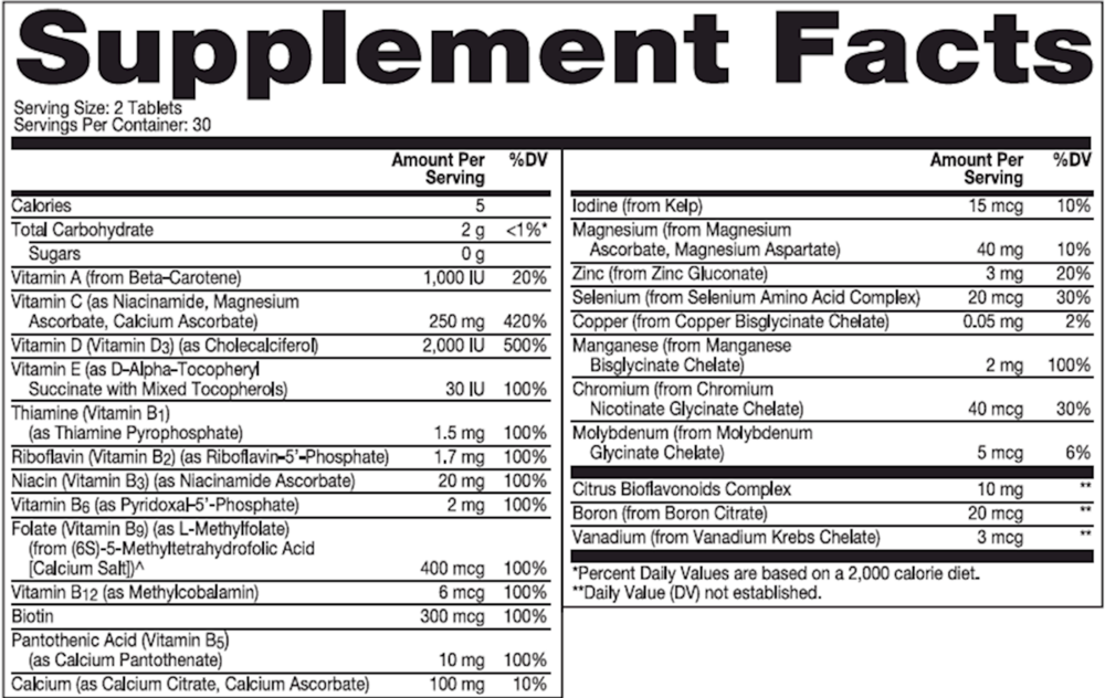 Chewable Multivitamin for Kids Supplement Facts Label