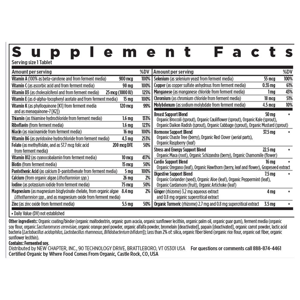 Every Woman's One Daily 40+ Supplement Facts Label