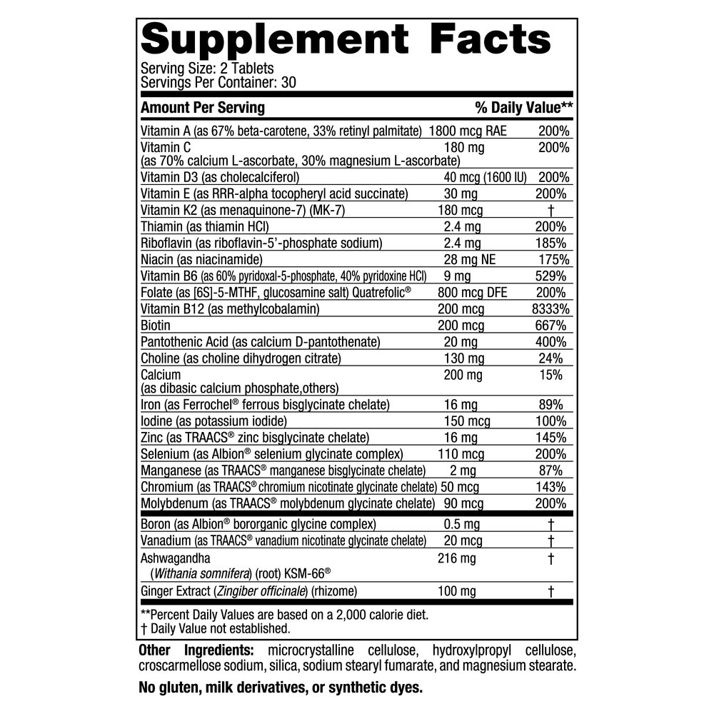 Women's Multivitamin Extra Strength Supplement Facts Label