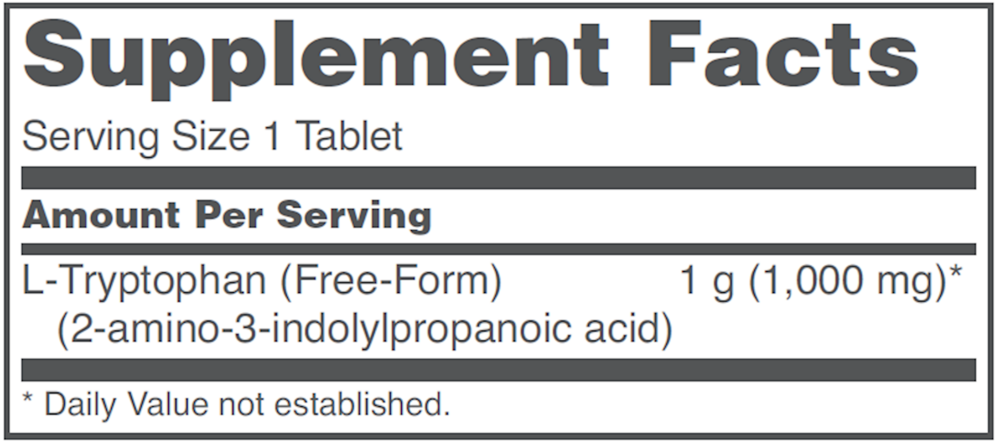 L-Tryptophan 1000 mg Supplement Facts Label