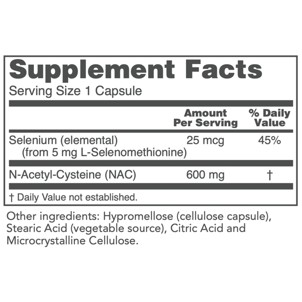 NAC 600 mg Supplement Facts Label