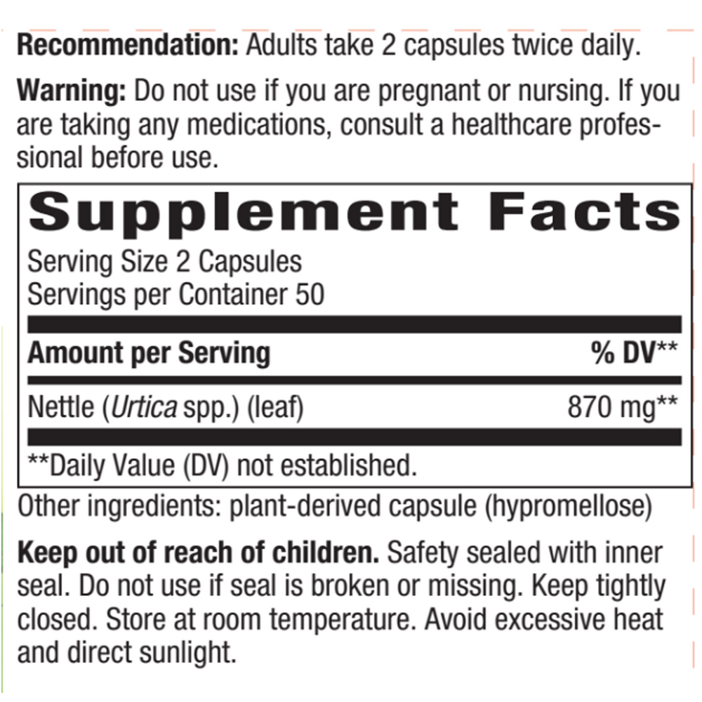 Nettle 435 mg Supplement Facts Label